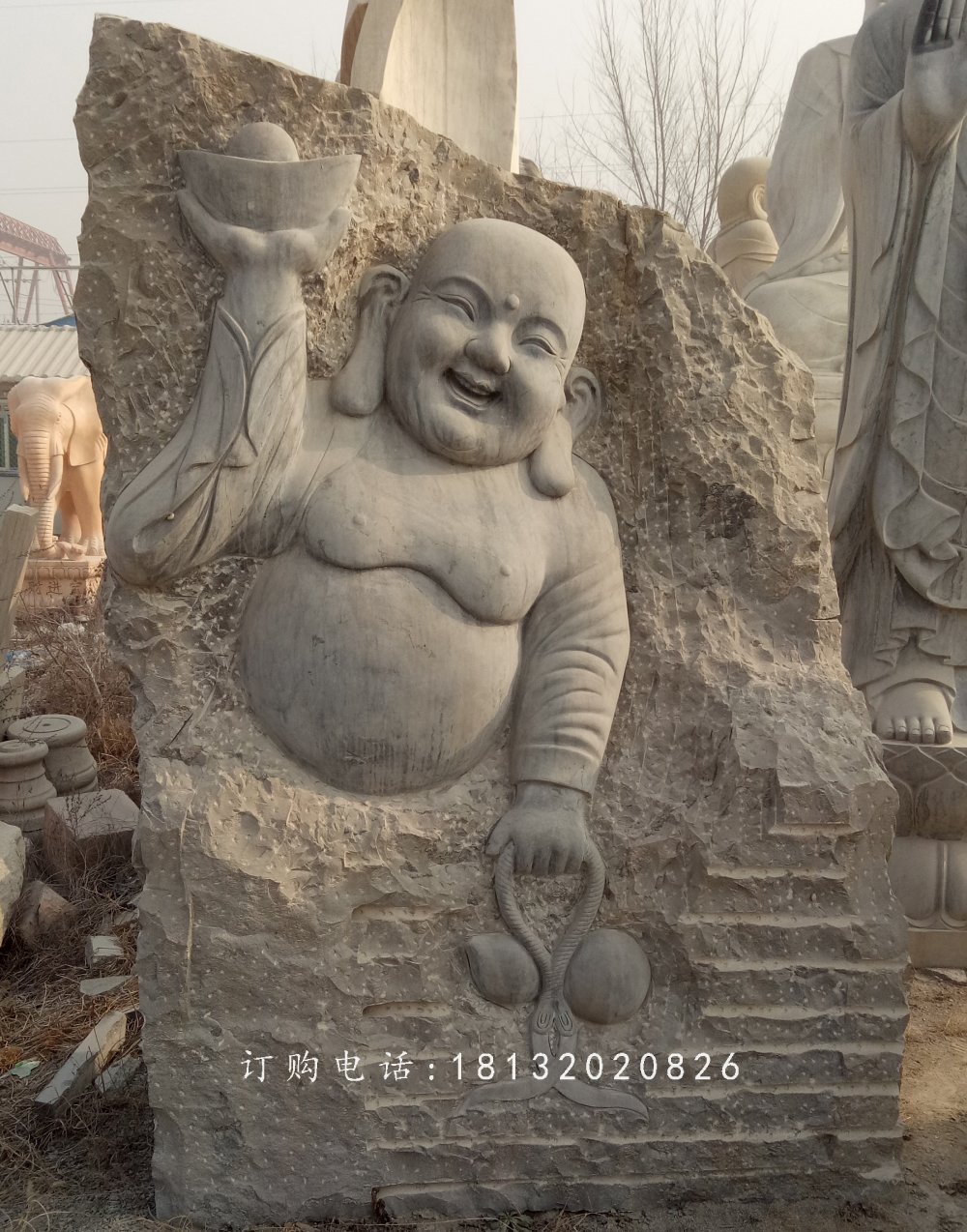 弥勒佛浮雕石雕，佛像石浮雕