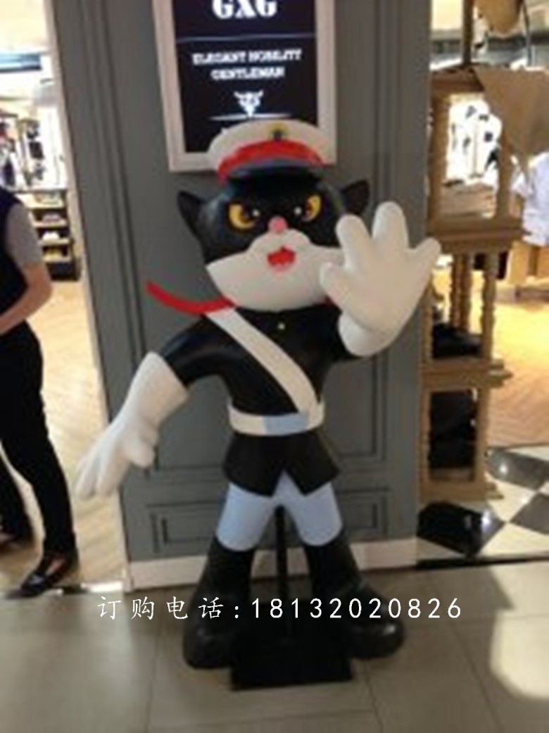 黑猫警长雕塑，玻璃钢动画人物雕塑