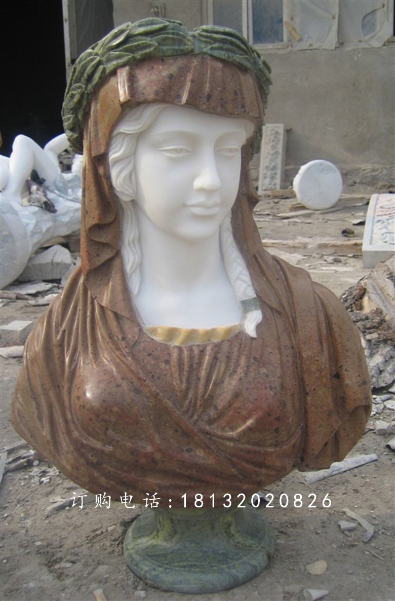 西方美女胸像雕塑，汉白玉人物石雕 (3)