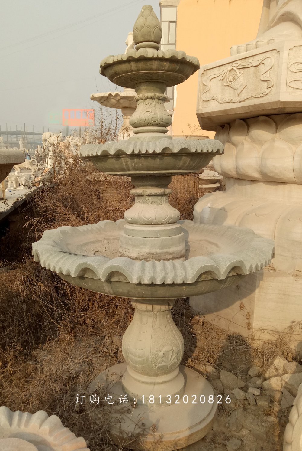 青石喷水盆，公园喷水盆石雕