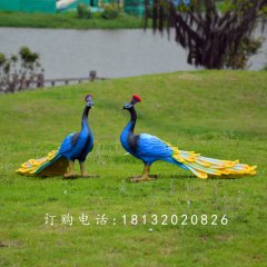 蓝孔雀雕塑，玻璃钢仿真孔雀雕塑