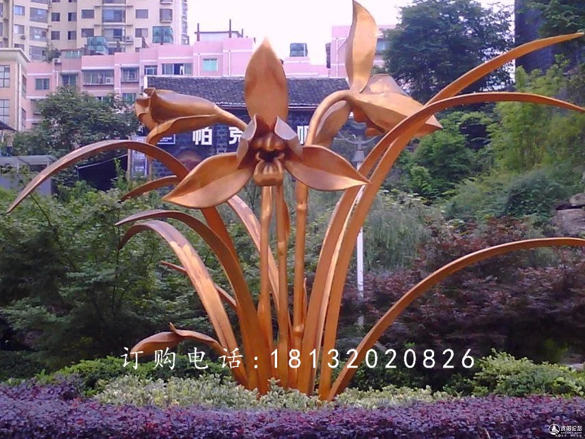 不锈钢兰花雕塑，广场不锈钢花卉雕塑 (1)