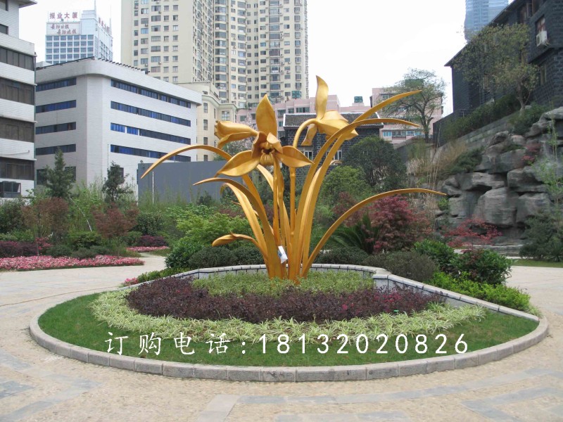 不锈钢兰花雕塑，广场不锈钢花卉雕塑 (2)