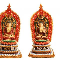 三宝佛雕塑，玻璃钢坐式佛像