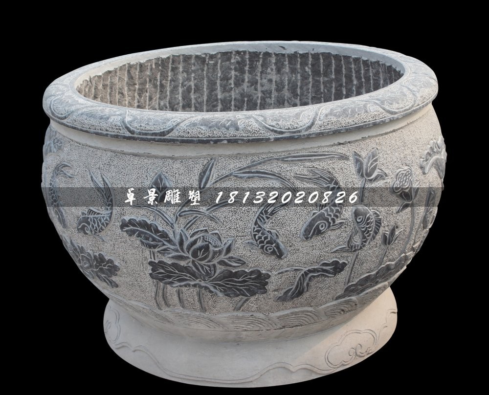 仿古石头花盆，大理石雕刻花盆