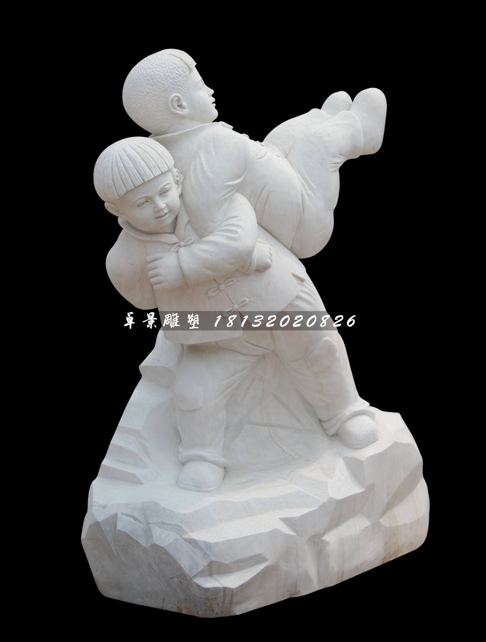 汉白玉小孩游戏石雕，公园小品石雕 (6)