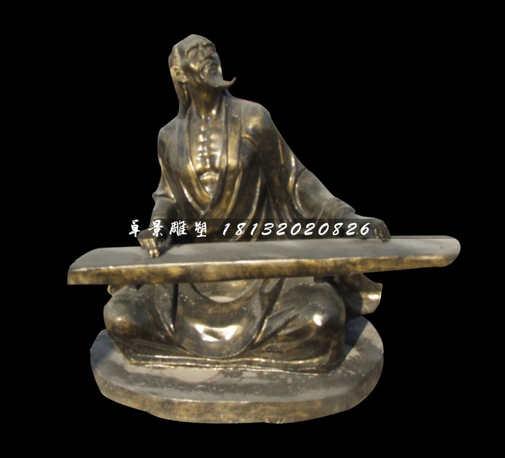 古代人物弹古筝铜雕，公园景观铜雕