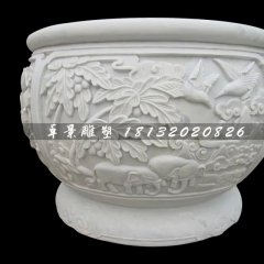 白色石头水缸，汉白玉石水缸