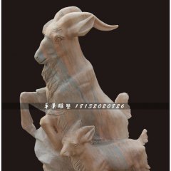 石雕羊，晚霞红羊石雕