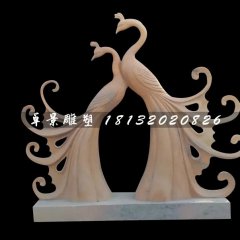 孔雀石雕，晚霞红孔雀雕塑