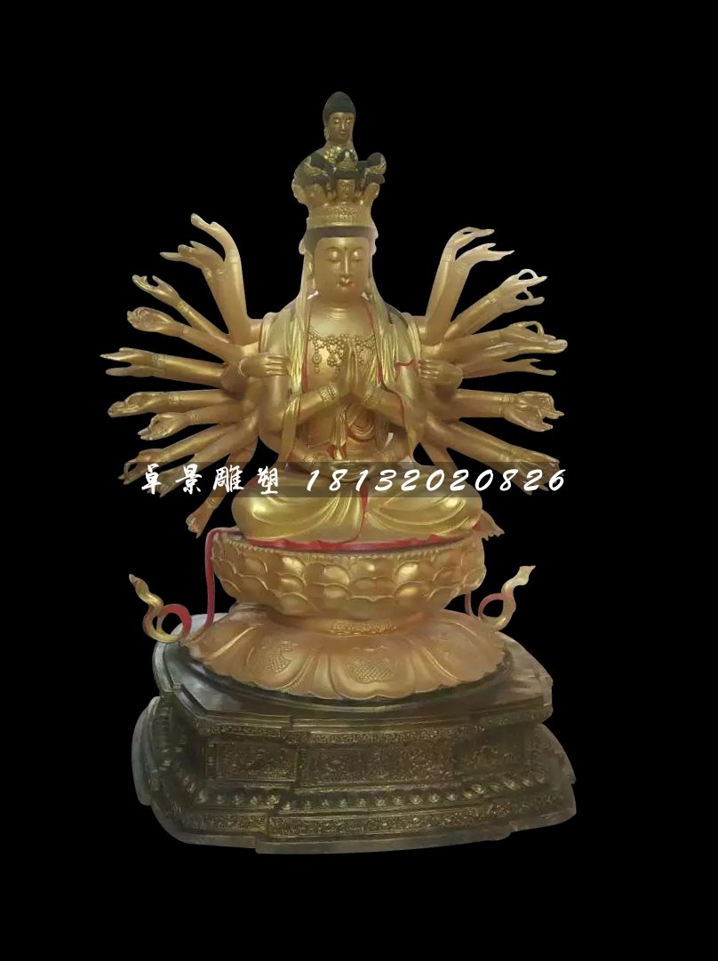 千手观音铜雕，坐式佛像雕塑
