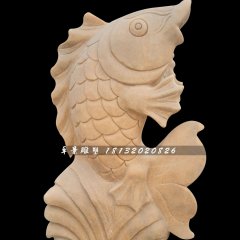 晚霞红石雕鱼，公园喷泉鱼石雕