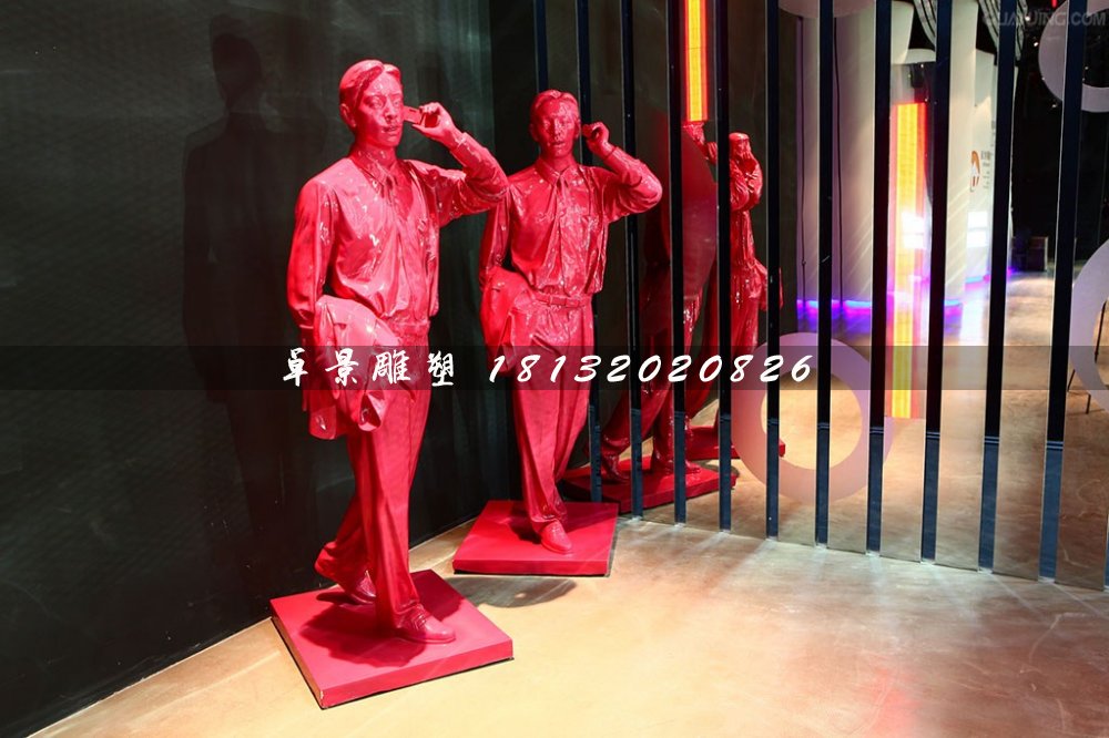 打电话雕塑，玻璃钢现代人物雕塑