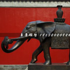 大象铜雕，象驮宝瓶铜雕