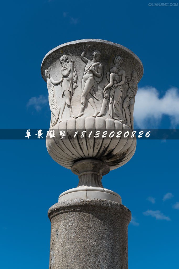 石雕花钵，大理石花盆