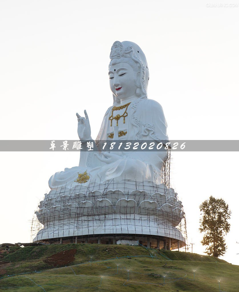 玻璃钢坐式观音雕塑，大型观音雕塑