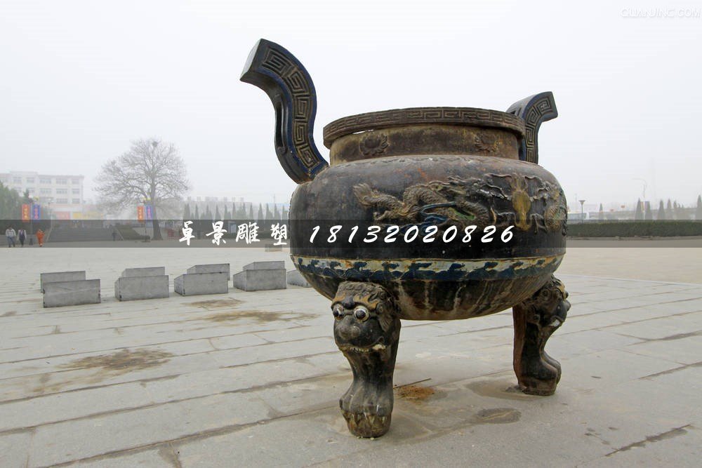 三足香炉铜雕，广场铜香炉雕塑