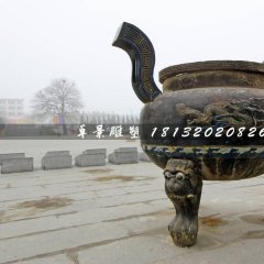 三足香炉铜雕，广场铜香炉雕塑