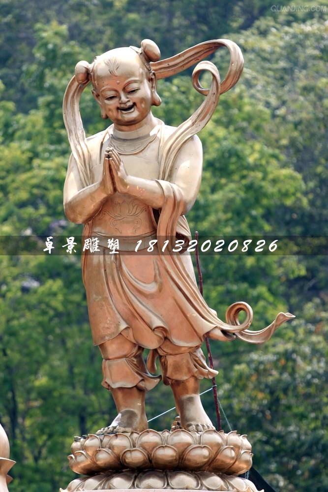 善财童子铜雕，寺庙善财童子铜雕