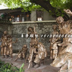 说书铜雕，公园情景雕塑