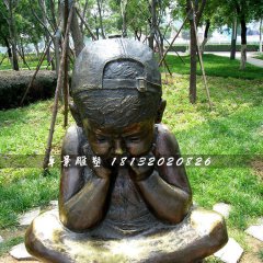 思考的小男孩铜雕，公园小品铜雕