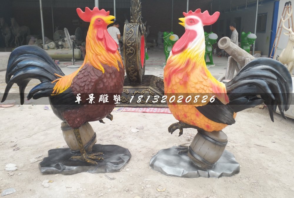 公鸡雕塑，玻璃钢彩绘动物雕塑 (1)