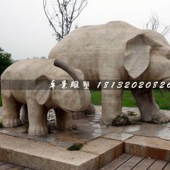 母子象石雕，公园动物石雕