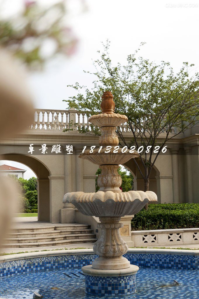 欧式喷泉石雕，公园三层喷泉石雕 (1)