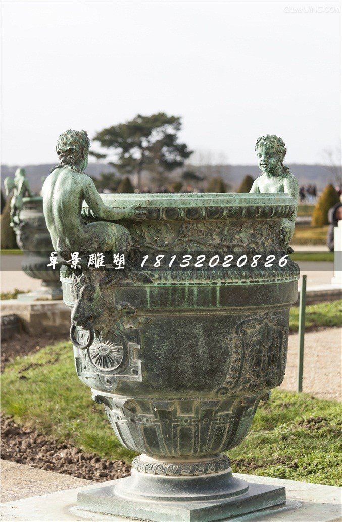青铜花盆雕塑，公园花钵铜雕
