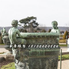 青铜花盆雕塑，公园花钵铜雕