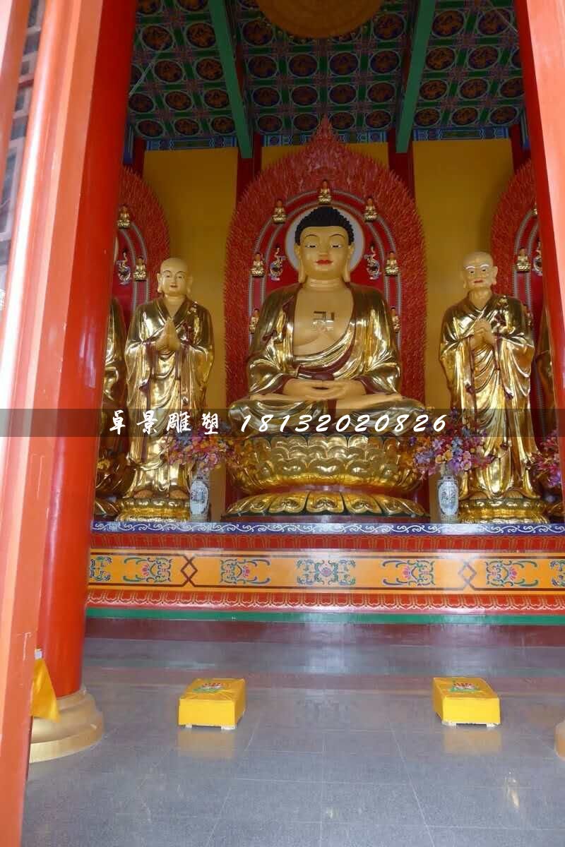 玻璃钢释迦牟尼佛，贴金佛像雕塑