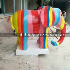 彩绘大象雕塑，玻璃钢动物雕塑