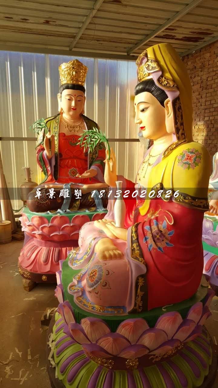 彩绘观音雕塑，玻璃钢佛像雕塑 (1)