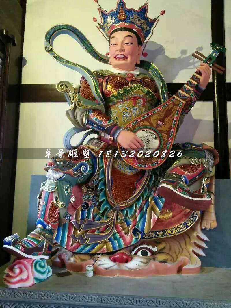 彩绘四大天王雕塑，玻璃钢神仙雕塑 (1)
