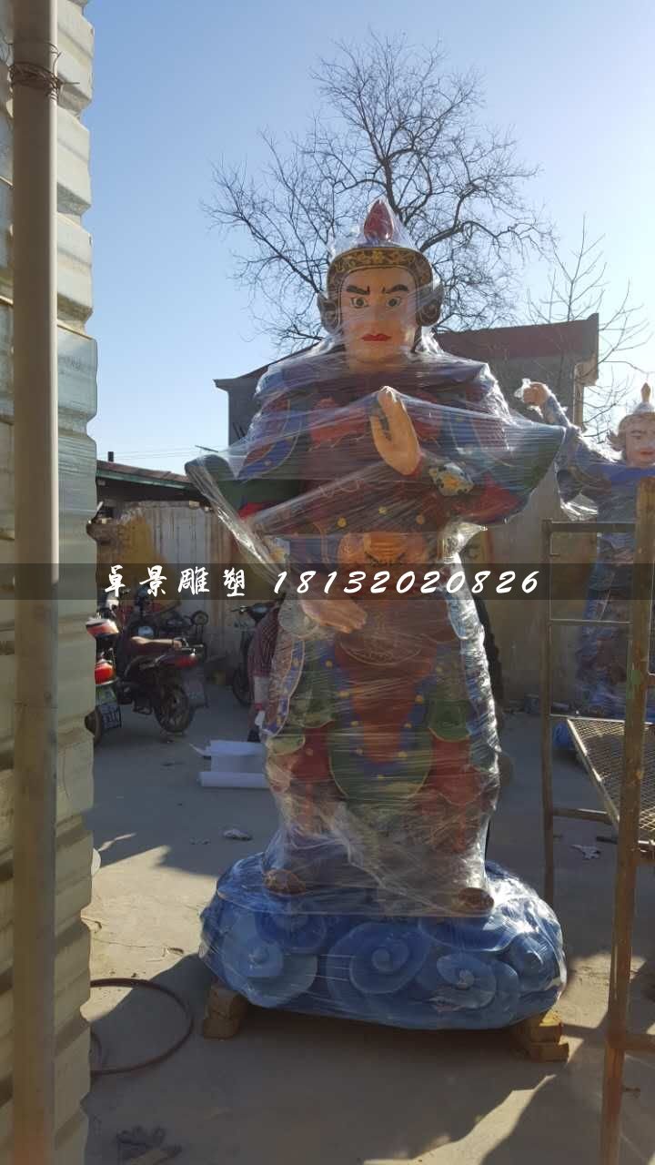 彩绘韦陀雕塑，玻璃钢神仙雕塑