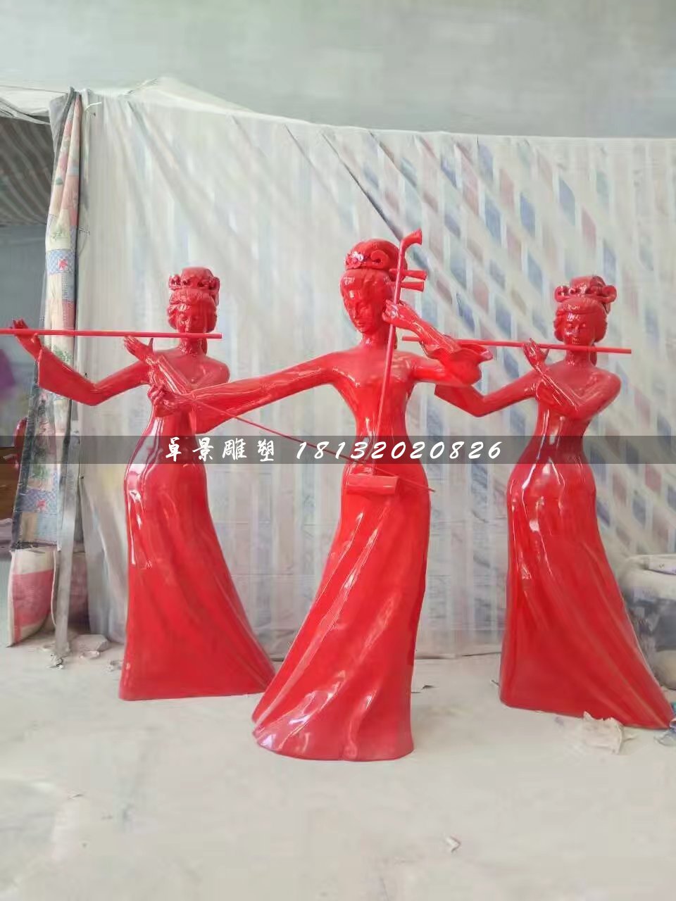 古代美女演奏雕塑，玻璃钢人物雕塑
