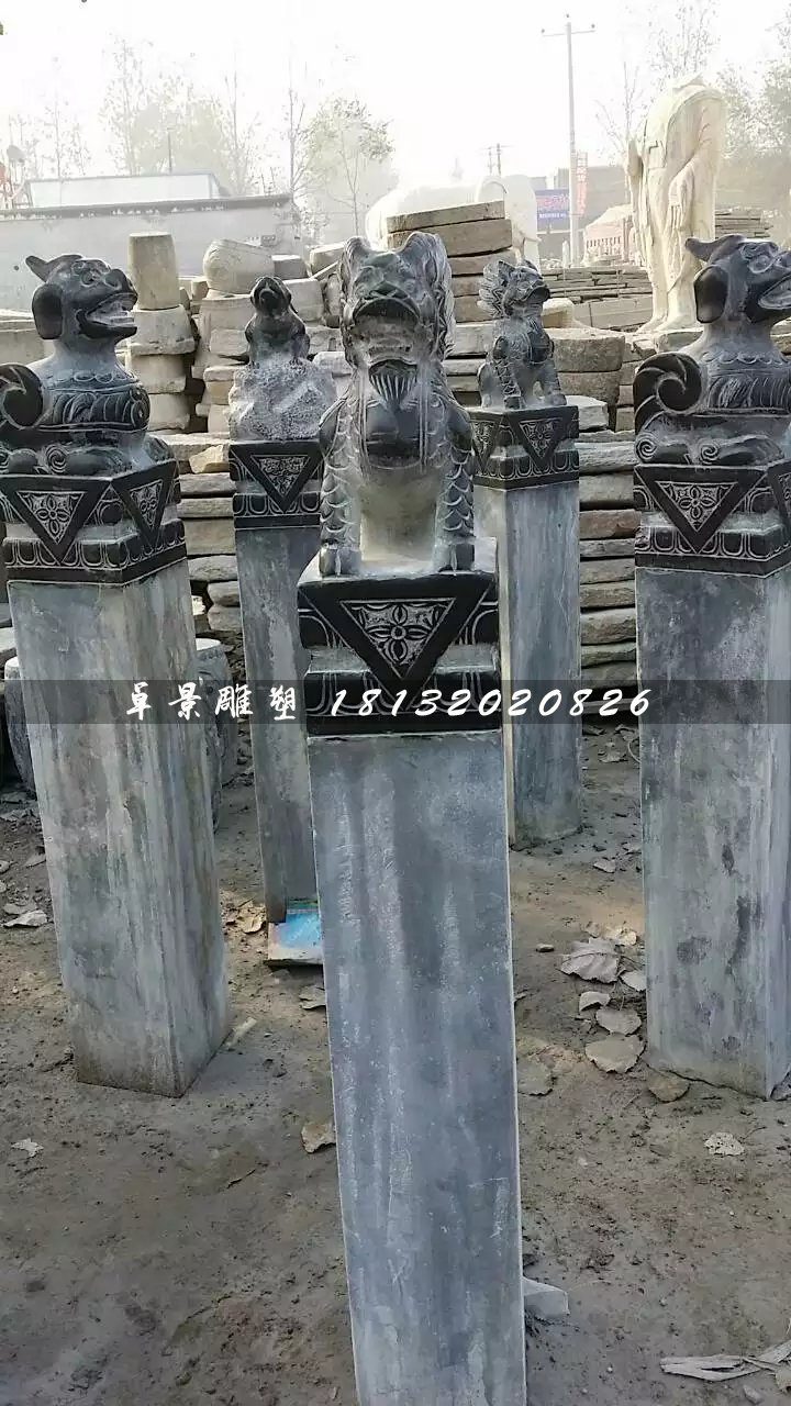 青石拴马柱，仿古拴马桩雕塑 (2)