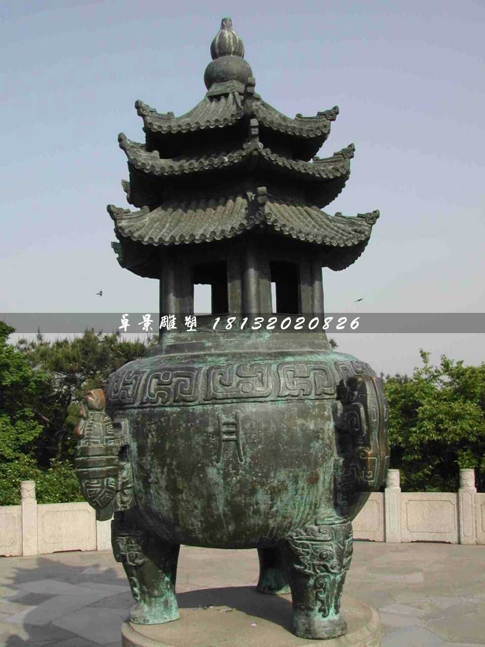 青铜香炉雕塑，寺庙香炉雕塑
