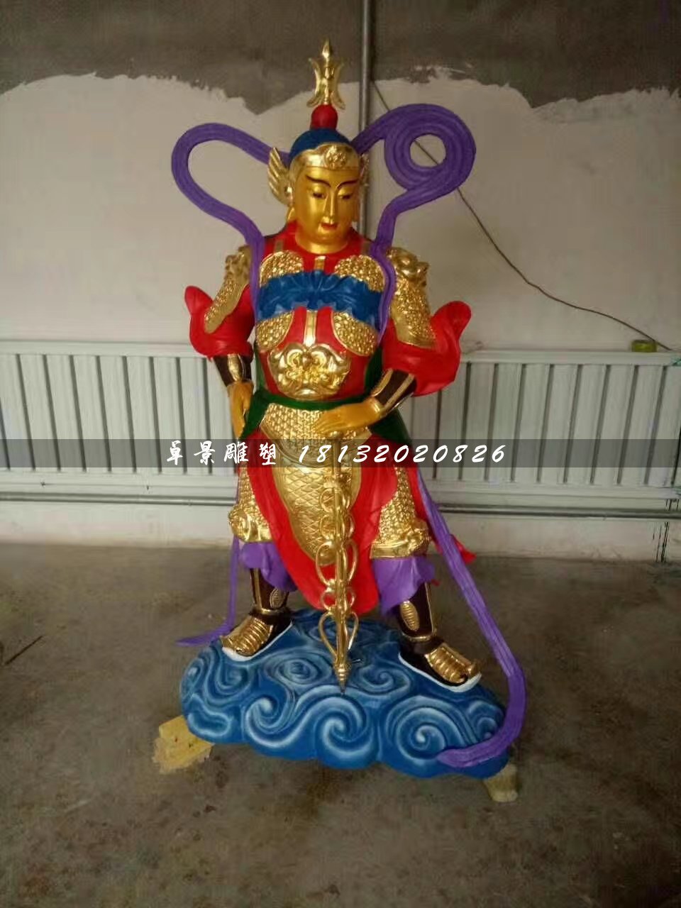 玻璃钢彩绘韦陀菩萨，寺庙神仙雕塑