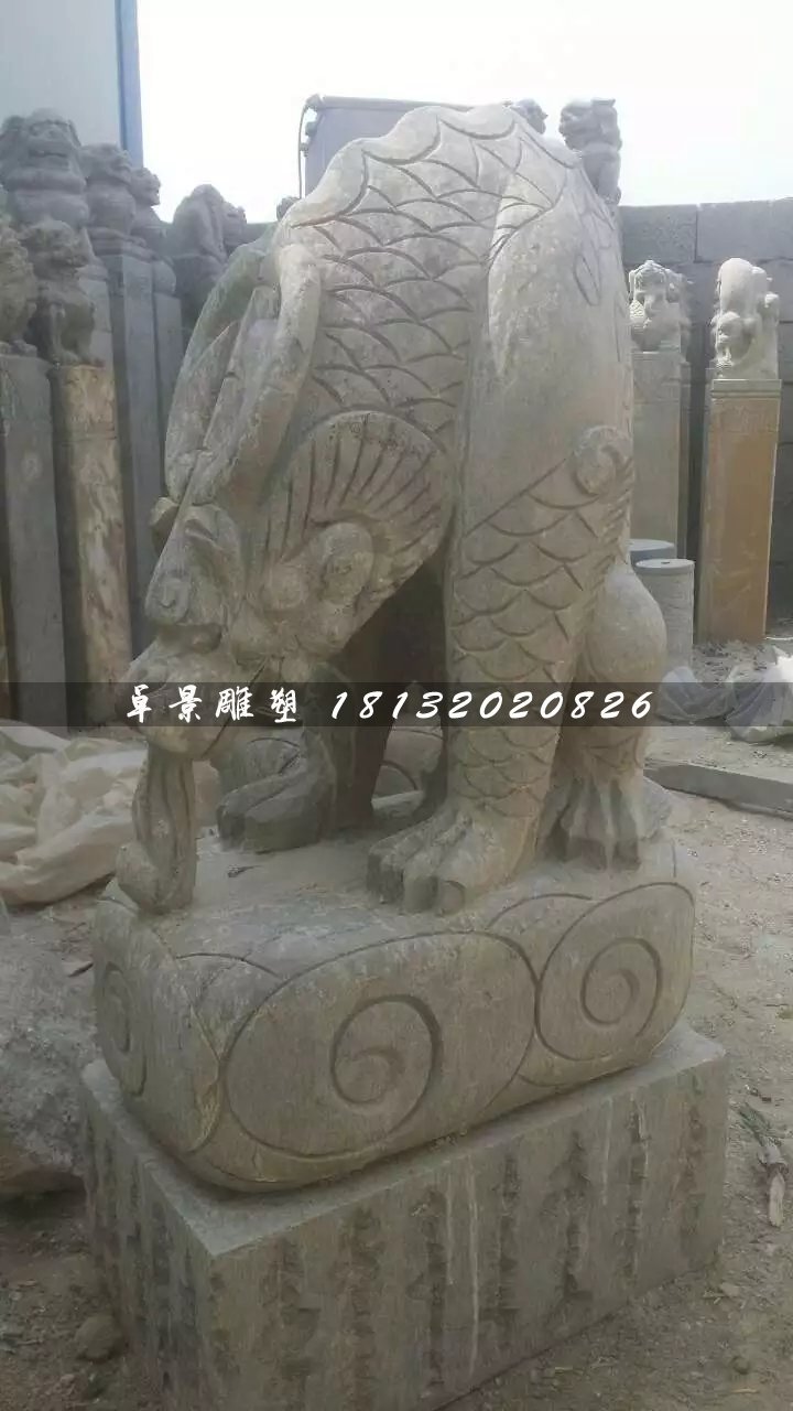 大理石负屃雕塑，神兽石雕 (1)