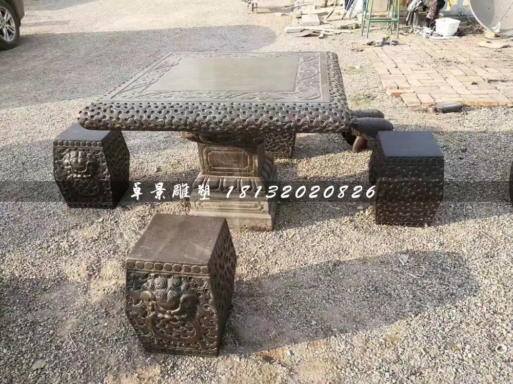 方桌方凳石雕，公园桌椅石雕