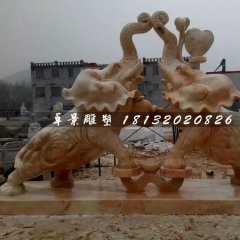晚霞红大象石雕，如意象石雕