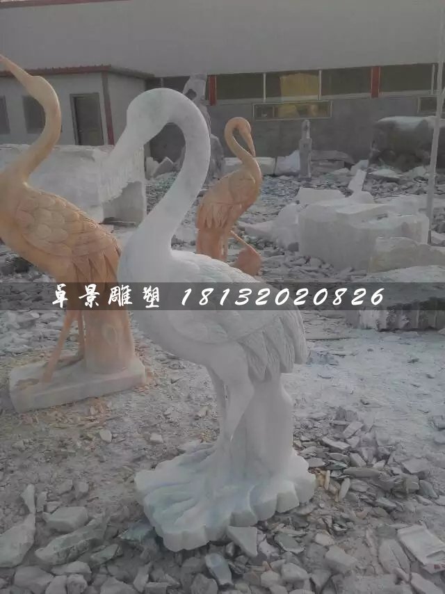石雕仙鹤，大理石动物雕塑 (3)