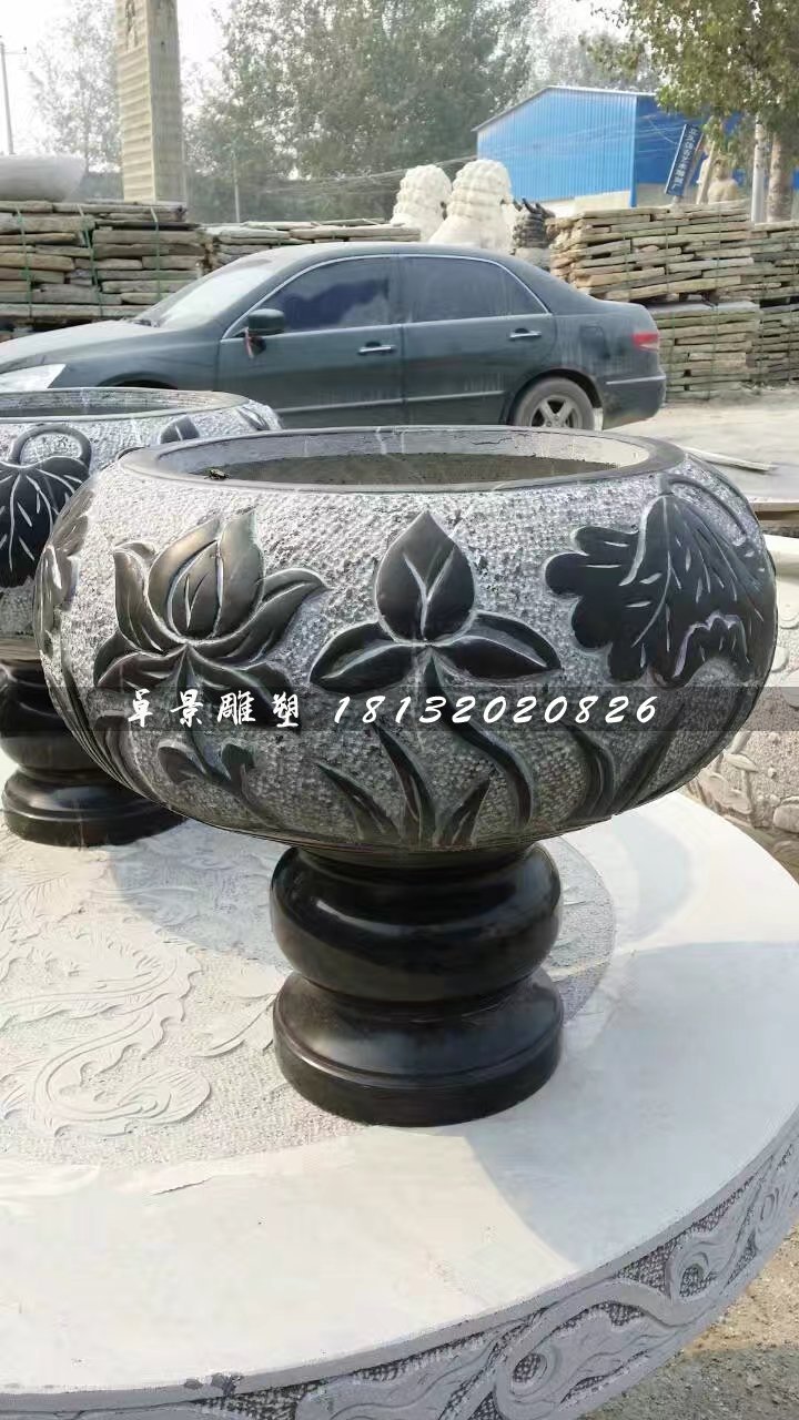 青石花盆，青石花盆雕塑 (1)