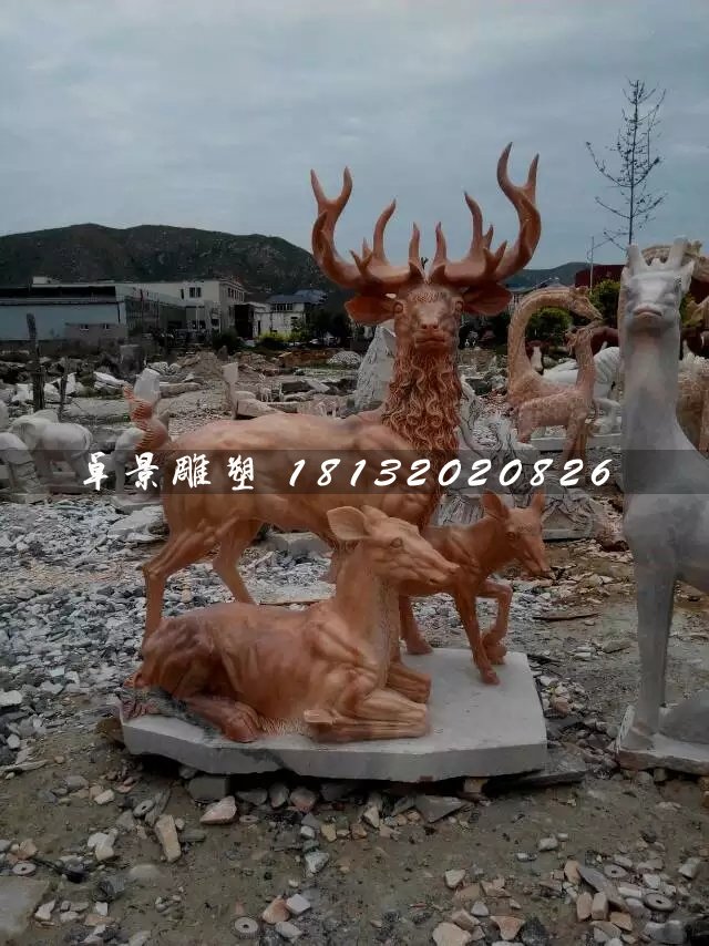晚霞红鹿石雕，公园动物石雕 (1)