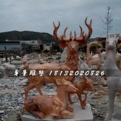晚霞红鹿石雕，公园动物石雕