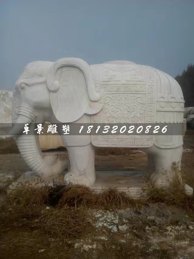 汉白玉大象石雕，驮宝大象石雕 (3)