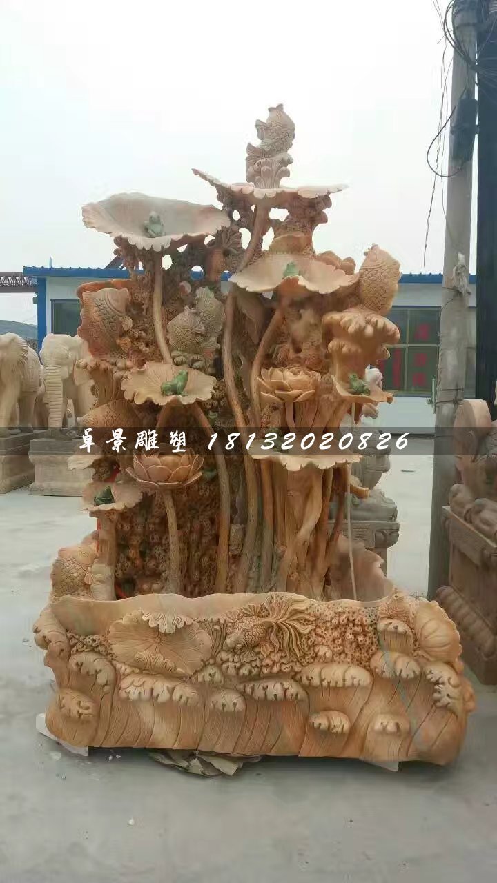 荷花流水池，晚霞红景观石雕