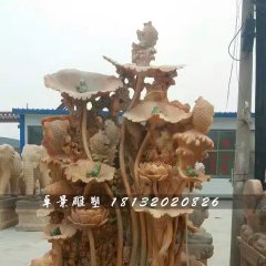 荷花流水池，晚霞红景观石雕
