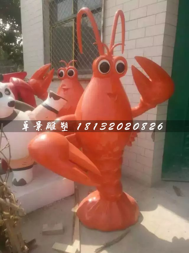 卡通大虾雕塑，饭店标志雕塑 (2)
